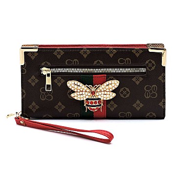 QUEENBEE MONOGRAM STRIPE CLUTCH WRISTLET