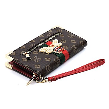 QUEENBEE MONOGRAM STRIPE CLUTCH WRISTLET