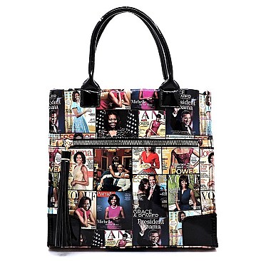 Tassel Zipper Magazine Cover Collage Satchel