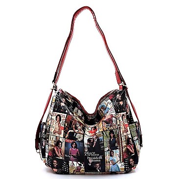 Convertible  Magazine Cover Collage Shoulder Bag