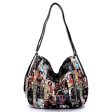 Convertible  Magazine Cover Collage Shoulder Bag