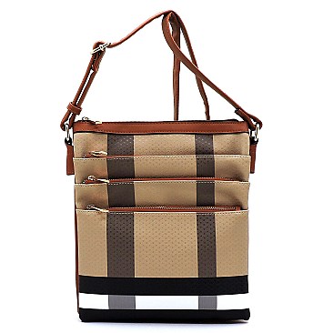 Plaid Check Multi Zip Pocket Crossbody Bag