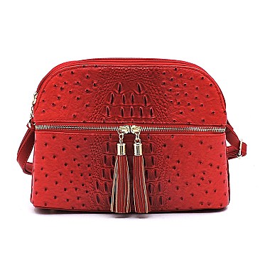 Ostrich Embossed Multi-Compartment Cross Body