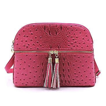 Ostrich Embossed Multi-Compartment Cross Body