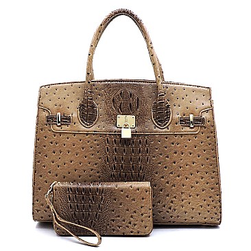 Ostrich Croc Padlock 2-in-1 Satchel