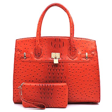 Ostrich Croc Padlock 2-in-1 Satchel