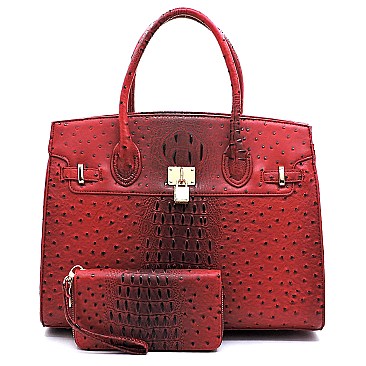 Ostrich Croc Padlock 2-in-1 Satchel