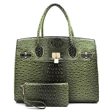 Ostrich Croc Padlock 2-in-1 Satchel