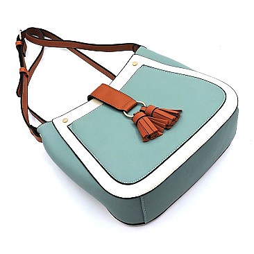 Fashion Colorblock Tassel Crossbody Bag