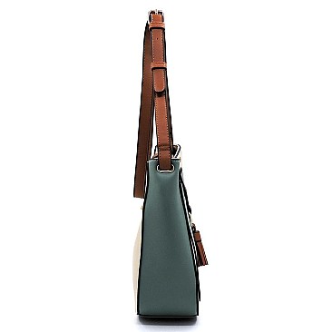 Fashion Colorblock Tassel Crossbody Bag
