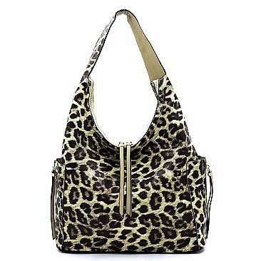 Side Zip Pocket Leopard Shoulder Bag Hobo