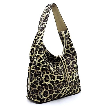 Side Zip Pocket Leopard Shoulder Bag Hobo