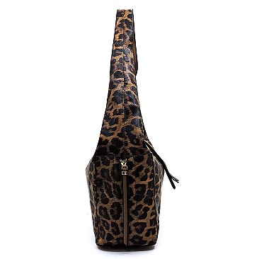 Side Zip Pocket Leopard Shoulder Bag Hobo
