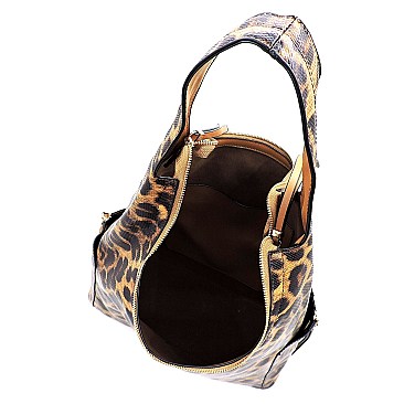 Side Zip Pocket Leopard Shoulder Bag Hobo