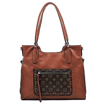MONOGRAM WHIP STITCH POCKET SATCHEL