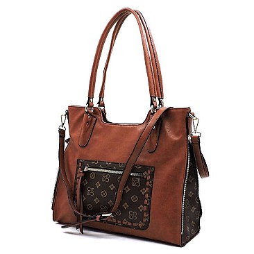 MONOGRAM WHIP STITCH POCKET SATCHEL