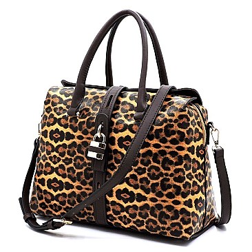 Leopard Padlock Multi Compartment Satchel