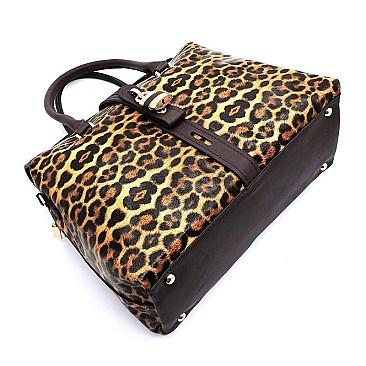Leopard Padlock Multi Compartment Satchel