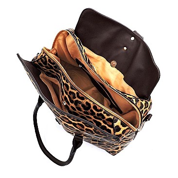 Leopard Padlock Multi Compartment Satchel