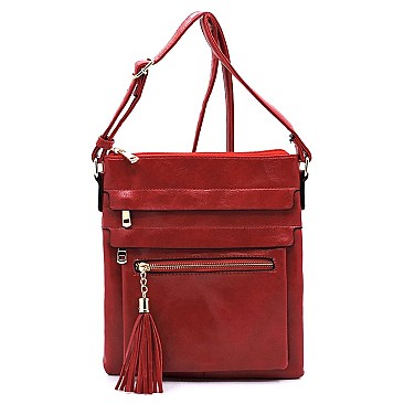 Glossy Multi Zip Pocket Crossbody Bag