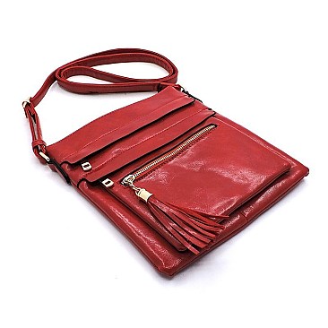 Glossy Multi Zip Pocket Crossbody Bag