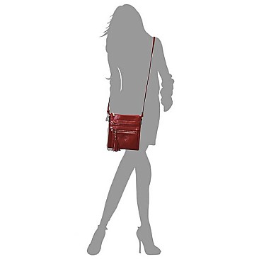 Glossy Multi Zip Pocket Crossbody Bag