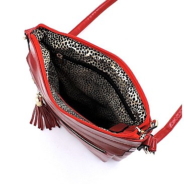 Glossy Multi Zip Pocket Crossbody Bag