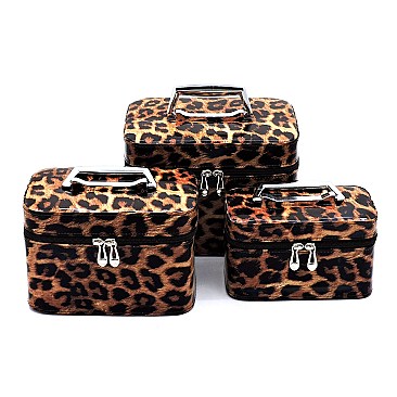 3-in-1 Leopard Printed Cosmetic Case