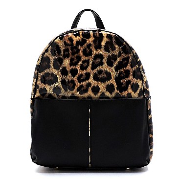 MULTI-POCKET LEOPARD PRINT PATENT BACKPACK