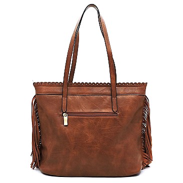 Classy Tribal Aztec Laser-Cut Fringed Side Shopper Tote Wallet SET MH-LQF0121W