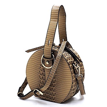 Crocodile Handheld Round Crossbody Satchel