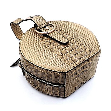 Crocodile Handheld Round Crossbody Satchel