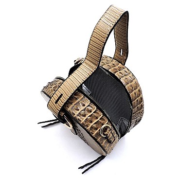 Crocodile Handheld Round Crossbody Satchel