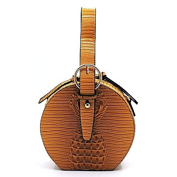 Crocodile Handheld Round Crossbody Satchel