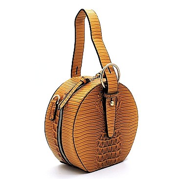 Crocodile Handheld Round Crossbody Satchel