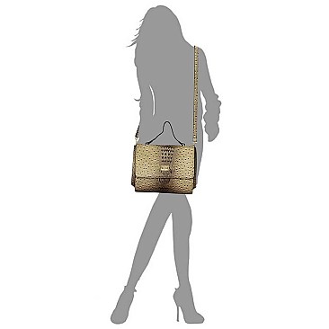 Ostrich Croc Twist Lock Messenger Satchel