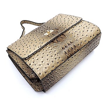 Ostrich Croc Twist Lock Messenger Satchel