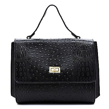 Ostrich Croc Twist Lock Messenger Satchel