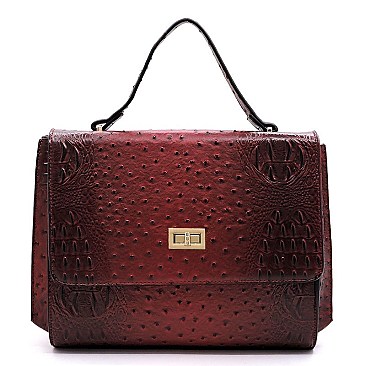 Ostrich Croc Twist Lock Messenger Satchel