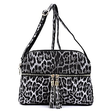 LEOPARD PRINT MULTI-COMPARTMENT CROSS BODY MESSENGER