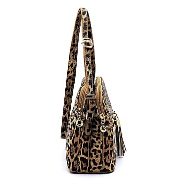 LEOPARD PRINT MULTI-COMPARTMENT CROSS BODY MESSENGER