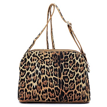 LEOPARD PRINT MULTI-COMPARTMENT CROSS BODY MESSENGER