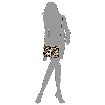 LEOPARD PRINT MULTI-COMPARTMENT CROSS BODY MESSENGER