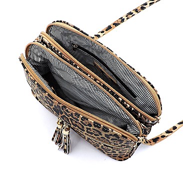 LEOPARD PRINT MULTI-COMPARTMENT CROSS BODY MESSENGER