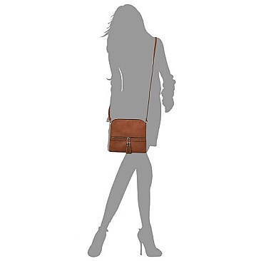 Weaved Whipstitch Tassel Zipper Crossbody Bag