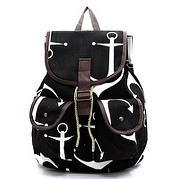 Anchor Printed Canvas Backpack