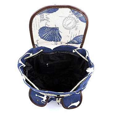 Elephant Print Canvas Backpack