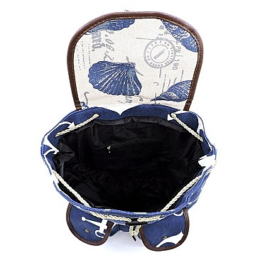 Anchor Printed Canvas Backpack