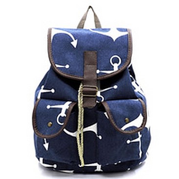 Anchor Printed Canvas Backpack