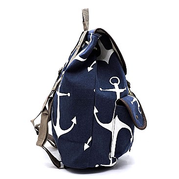 Elephant Print Canvas Backpack